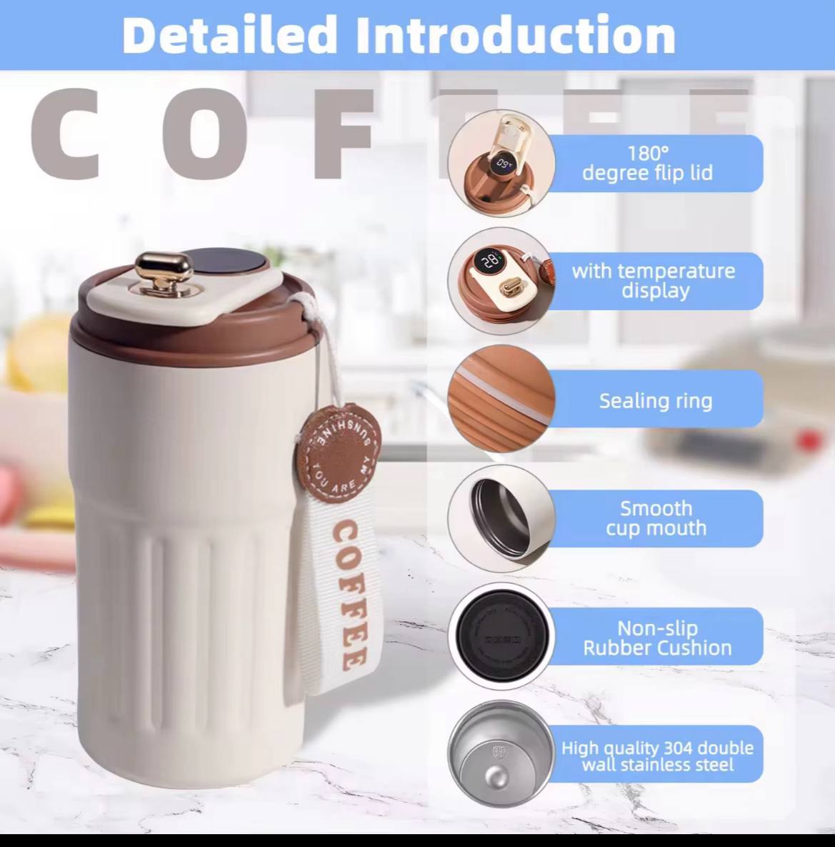 Mug Thermos Intelligent avec Affichage de Température – 450ML ☕️🌡️