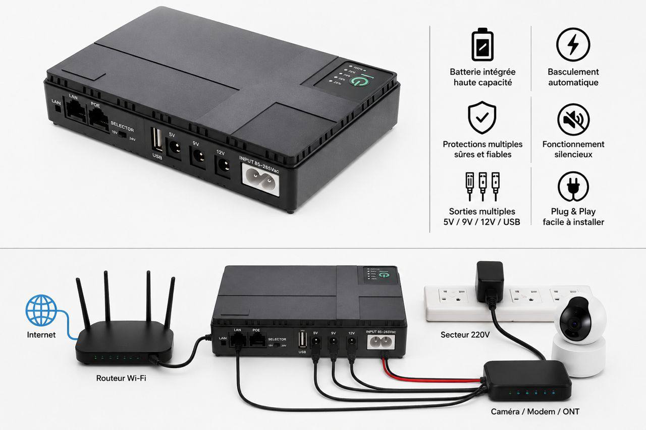 Mini UPS Intelligent pour Routeur Wi-Fi 🔋📶