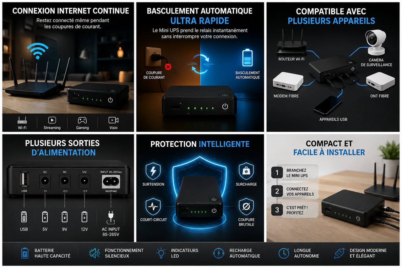 Mini UPS Intelligent pour Routeur Wi-Fi 🔋📶